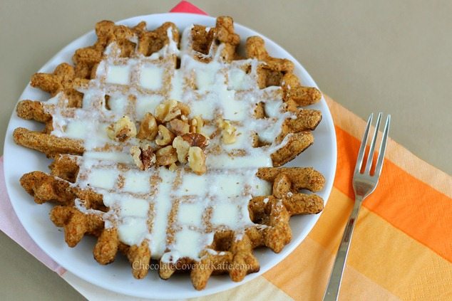 Super-Healthy Carrot Cake Waffles! https://chocolatecoveredkatie.com/2013/03/22/super-healthy-carrot-cake-waffles/