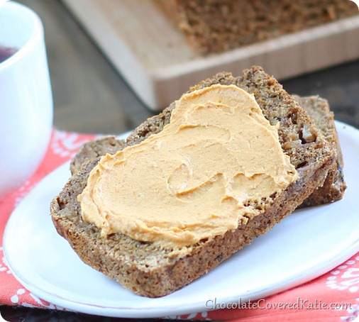 Soft, moist, and cinnamony spicy banana bread like you have never had it before. Ingredients to make the recipe: 2 cups mashed banana, 2 tsp cinnamon, 1 tsp baking soda, 1 1/2 tsp... https://chocolatecoveredkatie.com/2013/10/17/chai-banana-bread-pumpkin-cream-cheese/