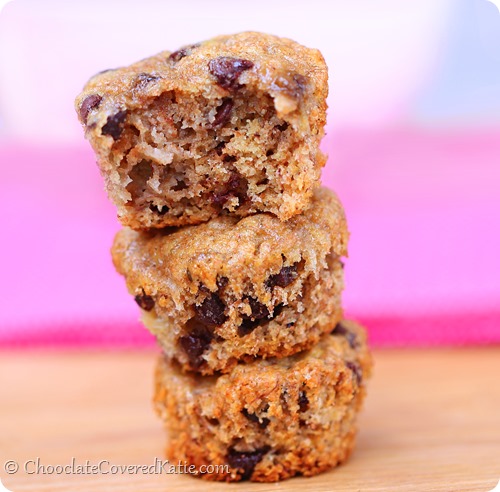 Chocolate Chip Banana Bread Mini Muffins: https://chocolatecoveredkatie.com/2014/06/02/chocolate-chip-banana-bread-mini-muffins/