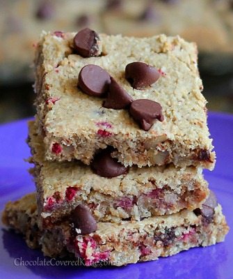 Chocolate Chip Oatmeal Bars: https://chocolatecoveredkatie.com/2013/04/19/chocolate-chip-everything-bars/