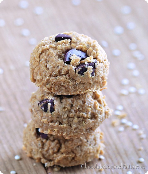 Secret Chocolate Chip Quinoa Cookies: https://chocolatecoveredkatie.com/2014/02/26/chocolate-chip-quinoa-cookies/