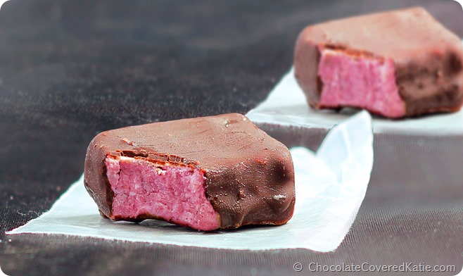 Chocolate Covered Strawberry Fudge Bars: https://chocolatecoveredkatie.com/2014/07/10/chocolate-covered-strawberry-fudge-bars/