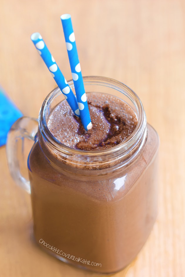 Chocolate Fudge Protein Shake - can be soy-free / dairy-free / no sugar added: https://chocolatecoveredkatie.com/2015/04/20/chocolate-fudge-protein-shake/ 