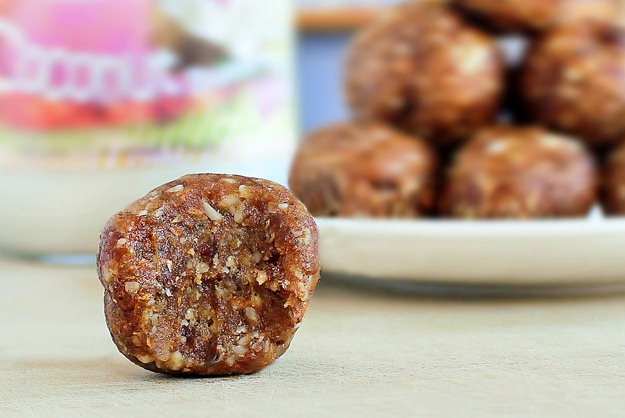 A simple no-bake snack that can be made in under 5 minutes, and both kids and adults will gobble them up: https://chocolatecoveredkatie.com/2012/05/02/2-ingredient-coconut-cookie-dough-balls/