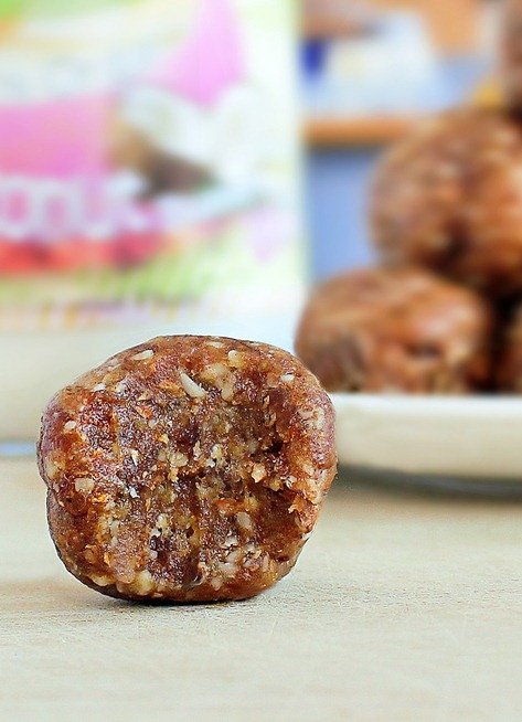 A simple no-bake snack that can be made in under 5 minutes, and both kids and adults will gobble them up: https://chocolatecoveredkatie.com/2012/05/02/2-ingredient-coconut-cookie-dough-balls/