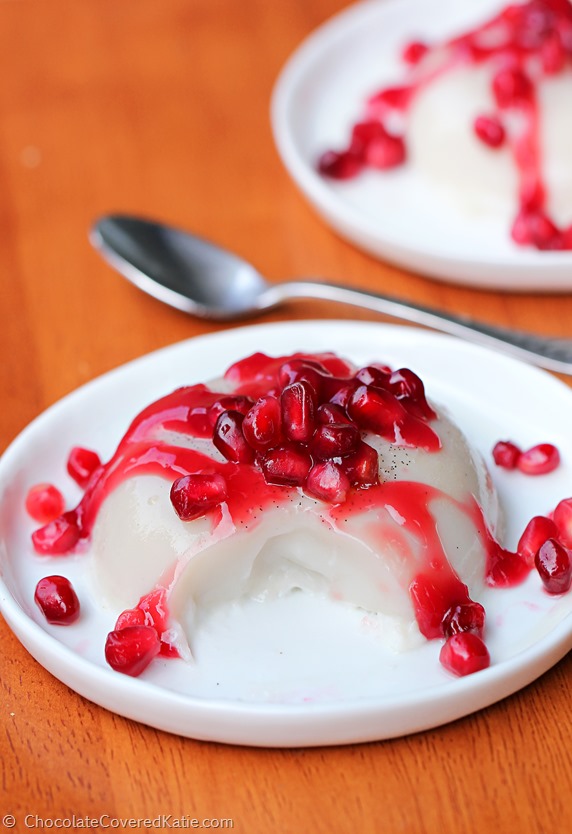 (Dairy Free, Paleo, Grain-Free, Gluten-Free) - Coconut Panna Cotta: https://chocolatecoveredkatie.com/2015/04/16/vanilla-coconut-panna-cotta/