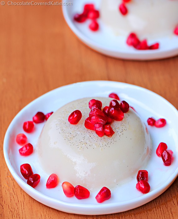 (Dairy Free, Paleo, Grain-Free, Gluten-Free) - Coconut Panna Cotta: https://chocolatecoveredkatie.com/2015/04/16/vanilla-coconut-panna-cotta/