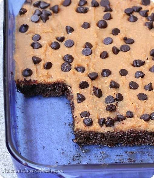 I tried these brownies last night, and they are phenomenal!!!! We polished off the entire pan! @choccoveredkt - https://chocolatecoveredkatie.com/2014/02/21/cookie-dough-brownies/