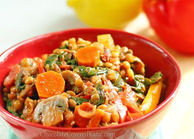 Why not try out a healthy dinner tonight, with this delicious and hearty vegetable stew, bursting with essential vitamins, protein, fiber, and antioxidants? Healthy eating never tasted so good! Find the recipe here: https://chocolatecoveredkatie.com/2013/01/04/1-million-vegetables-lentil-stew/
