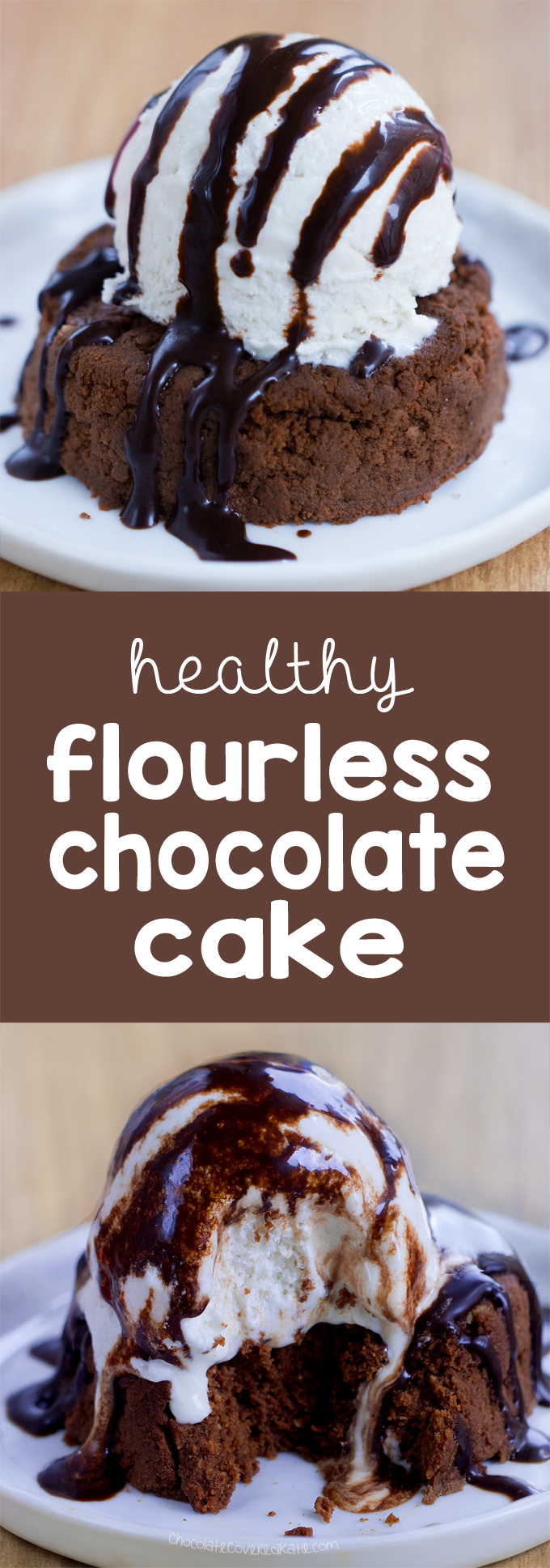 Flourless Chocolate Cake - Ingredients: 1/2 cup cocoa powder, 1/4 tsp baking soda, 2 tsp vanilla extract, 1/2 cup... Full recipe: https://chocolatecoveredkatie.com/ @choccoveredkt