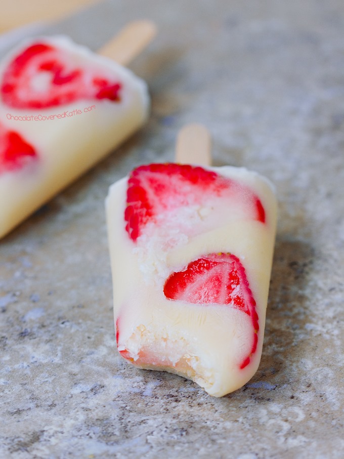 Frozen Yogurt Popsicles - Just 3 ingredients, &amp; endless flavor possibilities! Easy, kid-friendly, healthy snack... Full recipe: https://chocolatecoveredkatie.com @choccoveredkt