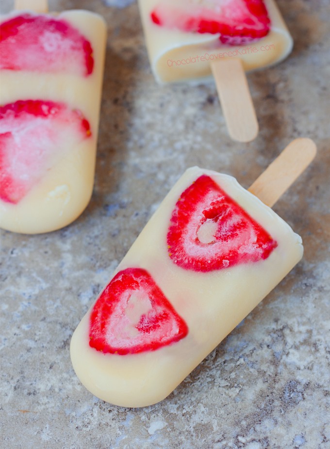 Frozen Yogurt Pops - 3 ingredients, &amp; endless flavor possibilities! Easy, kid-friendly, healthy snack... Full recipe: https://chocolatecoveredkatie.com @choccoveredkt