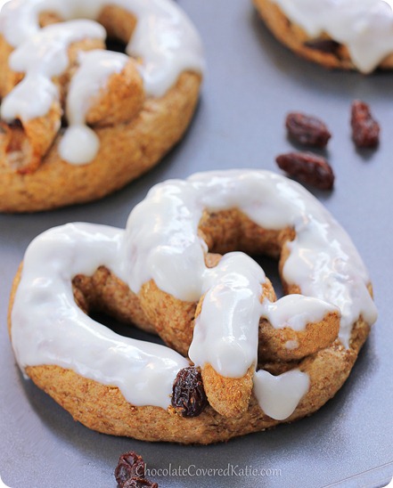 Homemade Glazin Raisin Pretzels: https://chocolatecoveredkatie.com/2013/11/14/glazin-raisin-pretzels/