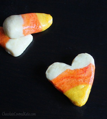 STEP-BY-STEP: How to make healthier candy corn at home, without all the artificial ingredients and high fructose corn syrup https://chocolatecoveredkatie.com/2012/10/28/vegan-candy-corn/