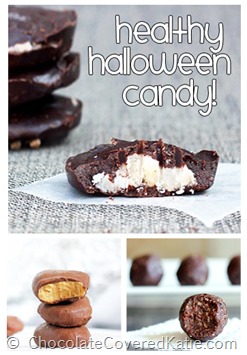 Healthy Candy Bar Makeovers {includes recipes for healthy Snickers bars, Butterfingers, Crunch bars, and Reeses peanut butter cups} https://chocolatecoveredkatie.com/2014/10/26/healthy-halloween-treats/ 