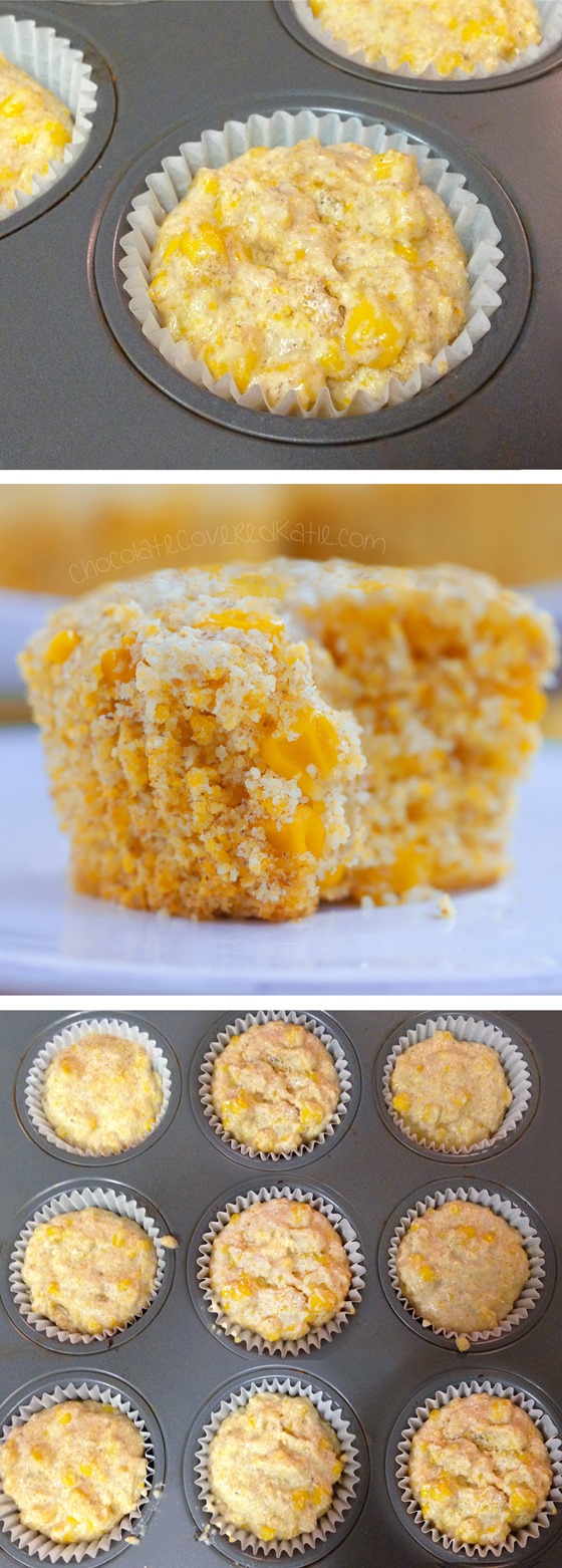 Healthy Corn Muffins - Ingredients: 1 cup corn, 1/2 cup milk of choice, 2 tsp vinegar, 2 tsp baking powder, 1 1/2 cup... Full recipe: https://chocolatecoveredkatie.com/2015/06/22/healthy-corn-muffins/ @choccoveredkt
