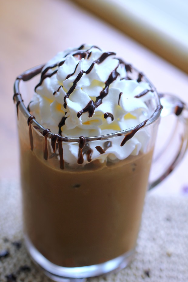 Make your own Creamy Frozen Blended Mocha Frappuccino at home, with this easy step-by-step recipe from @choccoveredkt! Full recipe: https://chocolatecoveredkatie.com/2015/08/24/homemade-mocha-frappuccino-recipe/