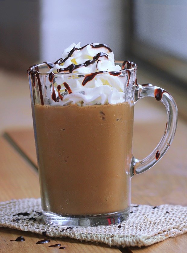 Make your own Creamy Frozen Blended Mocha Frappuccino at home, with this easy step-by-step recipe from @choccoveredkt! Full recipe: https://chocolatecoveredkatie.com/2015/08/24/homemade-mocha-frappuccino-recipe/