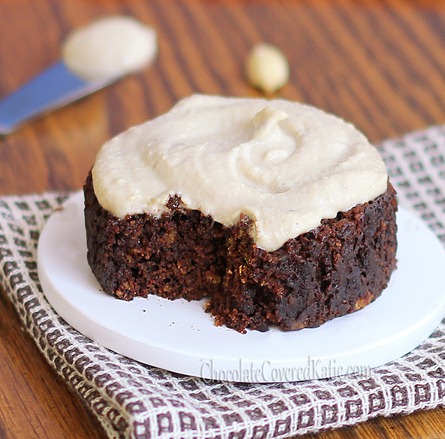A "single-serving" chocolate cake that can be made in your microwave, tastes like a Reeses peanut butter cup, and is under 150 calories for the entire recipe: https://chocolatecoveredkatie.com/2012/10/08/chocolate-peanut-butter-cake-in-a-mug/