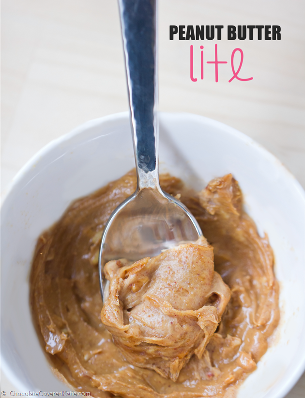 Peanut butter spread made from real peanut butter, with half the fat and calories.  Full recipe here: https://chocolatecoveredkatie.com/2015/03/27/peanut-butter-lite/