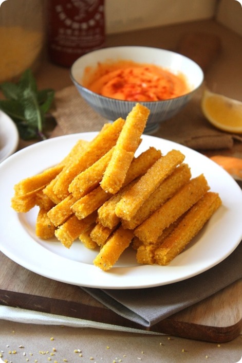 Cheezy Baked Polenta Fries: https://chocolatecoveredkatie.com