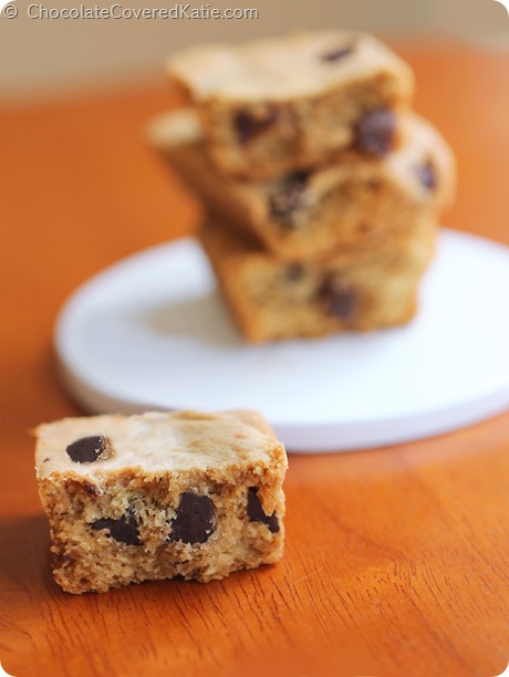 Whole Grain Pumpkin Chocolate Chip Cookie Bars: https://chocolatecoveredkatie.com/2014/09/15/pumpkin-chocolate-chip-cookie-bars/