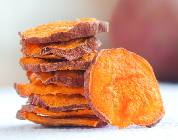 Frying sweet shop potato chips