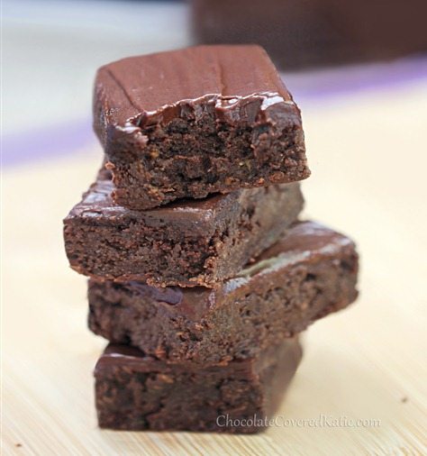 Rich, chocolatey, moist, fudgy brownies from @choccoveredkt with a secret ingredient – zucchini! The recipe is to die for! https://chocolatecoveredkatie.com/2013/05/31/healthy-chocolate-fudge-zucchini-brownies/