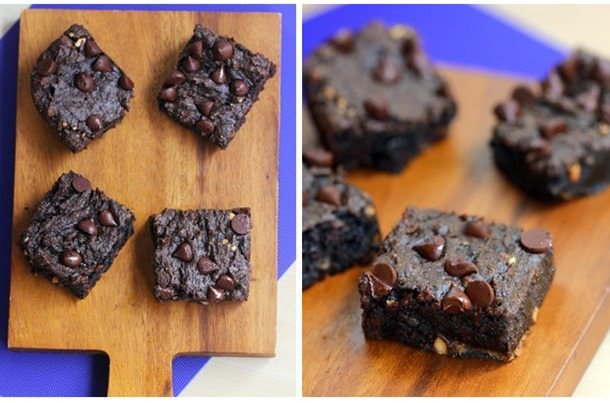 Gooey Chocolate Chip Brownie Bars - Like the lovechild of a brownie and a chocolate chip cookie! Recipe link: https://chocolatecoveredkatie.com/2015/07/13/chocolate-chip-brownie-bars/