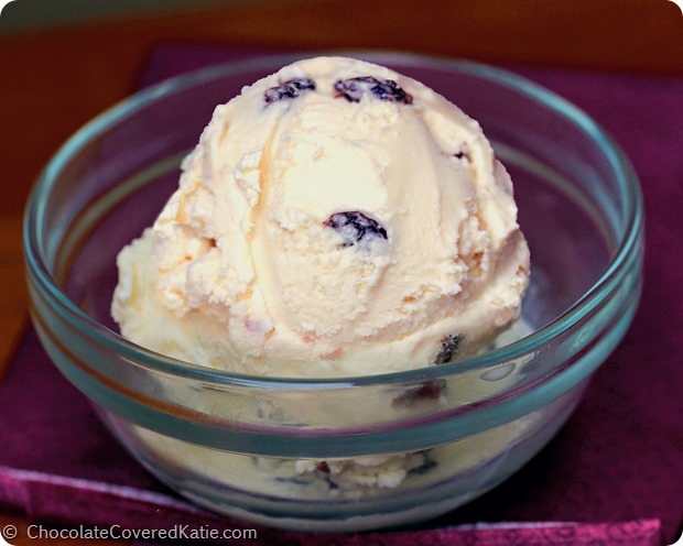 Rum Raisin Ice Cream Recipe: https://chocolatecoveredkatie.com/2014/08/17/rum-raisin-ice-cream/