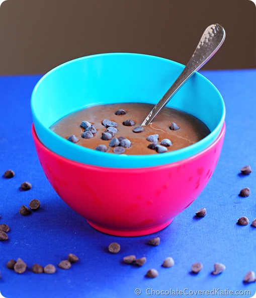 Chocolate Banana Breakfast Pudding: https://chocolatecoveredkatie.com/2014/09/03/chocolate-banana-bread-bowl/