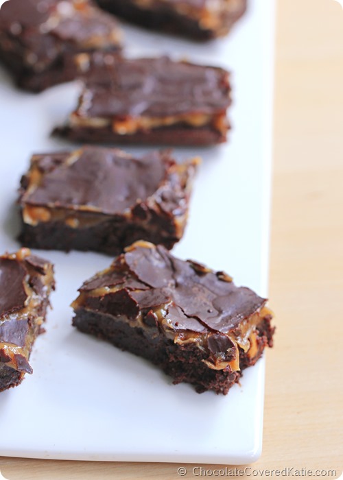 Thick, rich, fudgy peanut butter fudge brownies: https://chocolatecoveredkatie.com/2014/07/17/chocolate-peanut-butter-buckeye-brownies/