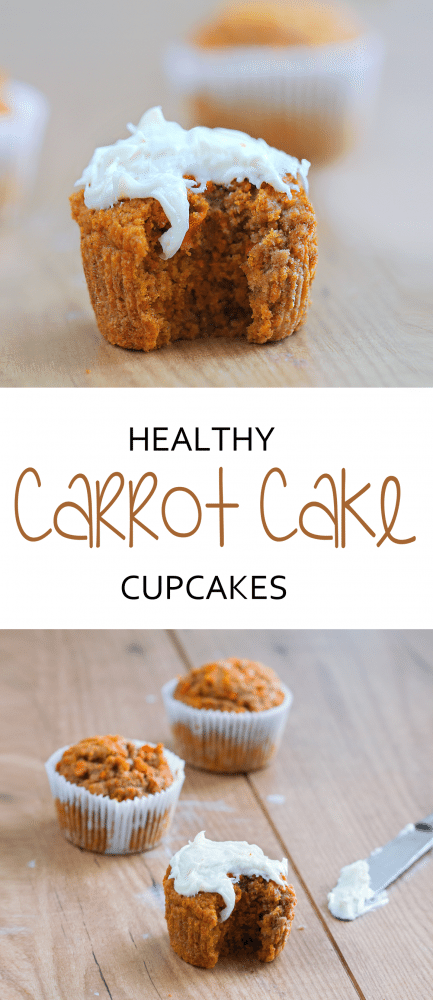 Irresistibly fluffy + secretly healthy frosting recipe + no one can ever tell they aren't full of fat and calories! Full recipe here: http://chocolatecoveredkatie.com/2015/04/01/healthy-carrot-cake-cupcakes/  